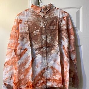 Women's Orange and Brown Patterned Shirt